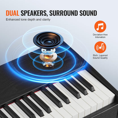 Digitale piano – Elektrische piano – Keyboard – E-piano – Piano toetsenbord – 88 volledig gewogen toetsen – Dubbel toetsenbord met 200 tonen en Bluetooth/MIDI