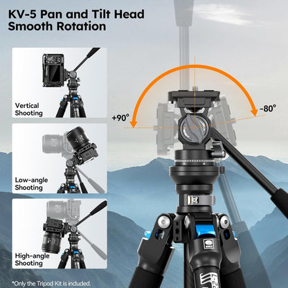Statief – Reisstatief – Camerastatief – Fotostatief – Videostatief – Koolstofvezel, Vloeistofkop – Lichtgewicht 1,43 Kg, 152 Cm