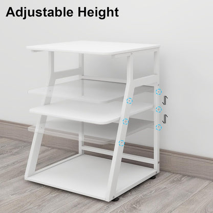 Printertafel – Printerstandaard – Opbergtafel – Printkar – Werkplek Organizer – 3 Niveaus Met Verstelbare Plank – Stevig Stalen Frame Met Wieltjes
