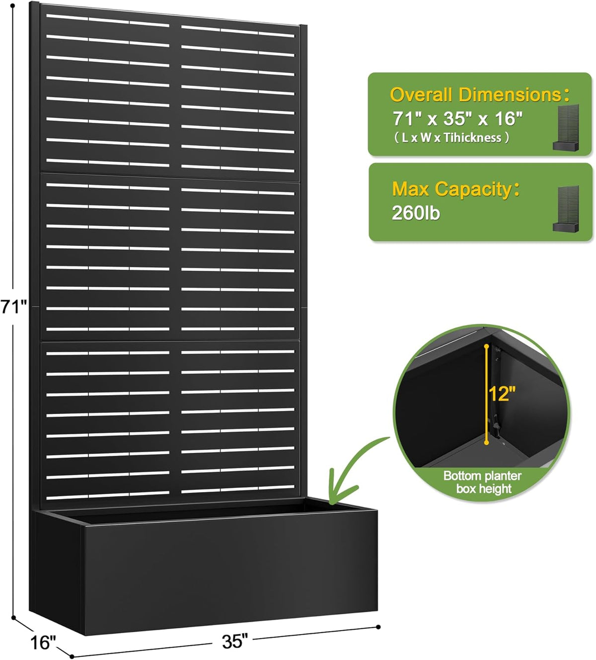FENCY Metal Raised Garden Bed with Trellis, Metal Planter with Trellis, Garden Box for Climbing Plants Vegetable, 89 cm (L x W x H) Metal Garden Bed with Drainage Holes (Black Louvre) - QUORE