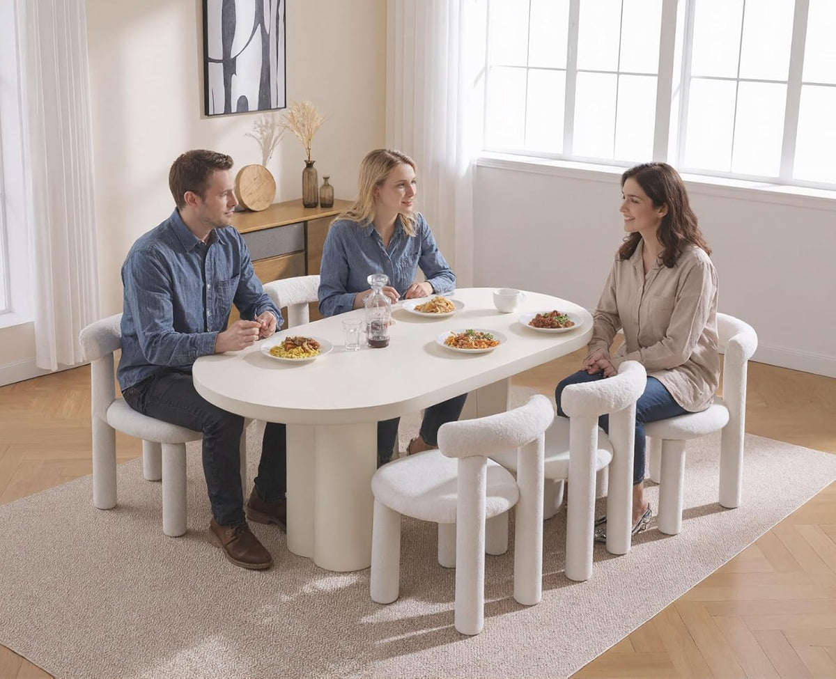 chairus Set of 2 Kitchen Chairs Faux Fur Dining Chairs No Armrest Modern Accent Chairs for Dining Room Upholstered Chairs Living Room Kitchen (White) - QUORE