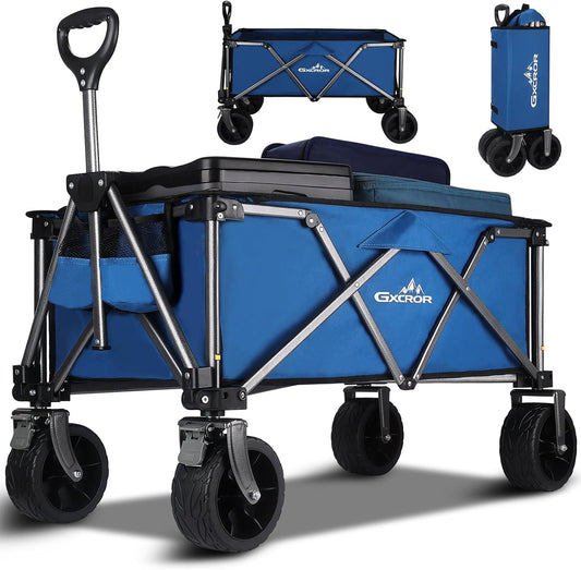 GXCROR Strandwagen met grote wielen - vouwwagen met 100 kg capaciteit op wielen voor festival, vissen, kamperen, tuin en picknick