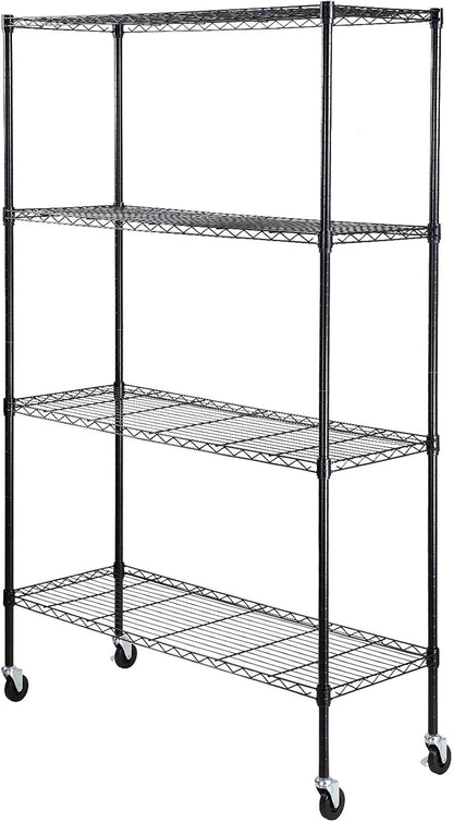 VEVOR Opbergrek met wielen, 4-laags verstelbaar, 700 lbs capaciteit, zware garageplanken metalen organizer draadrek, zwart, 47 x 17,7 inch B x 74 inch H voor keuken voorraadkast kelder badkamer