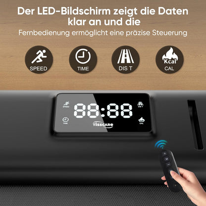 TISSCARE Treadmill for Home and Office, Silent Walking Path with Improved Tread 141.5cm and 55.5cm, 4% Incline Function, 1-6km/h, LED Display, 130kg Load Capacity, Under Desk Treadmill - QUORE