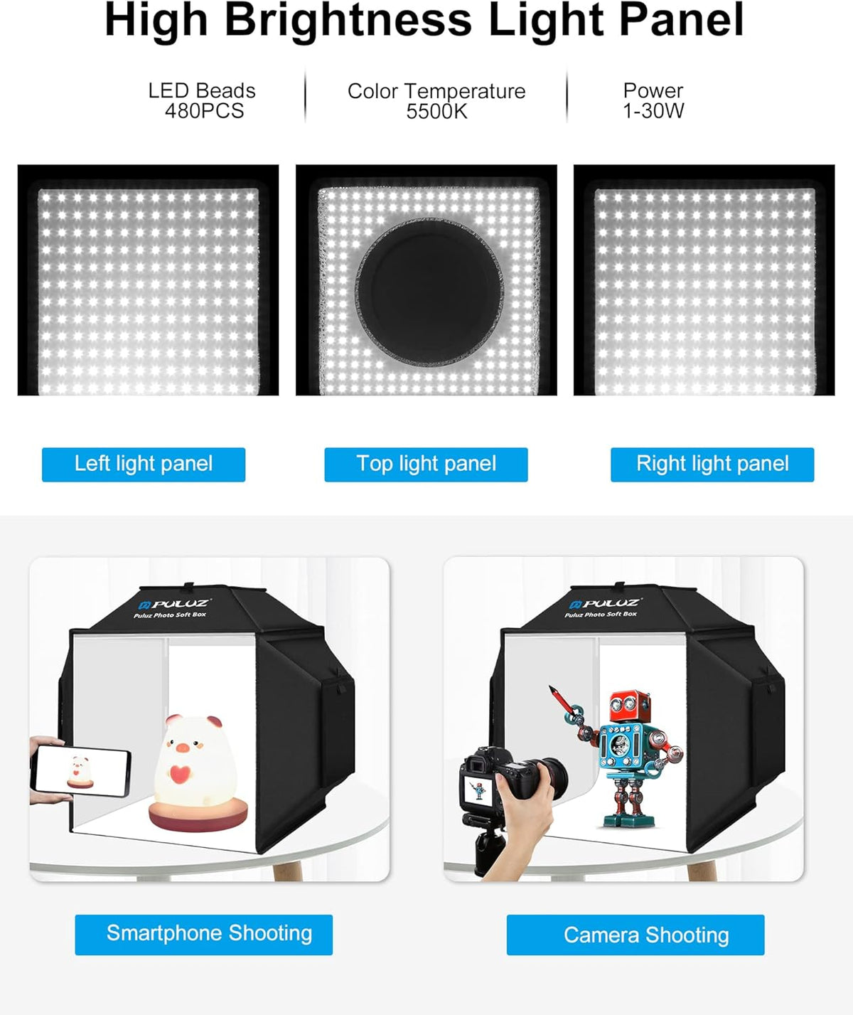 Draagbare Fotostudio – Fotobox – Lichttent – Schiettent – Fotostudioset – 40 x 40 cm – 480 LED, 24 W, 5500 K