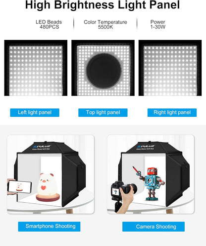 Draagbare Fotostudio – Fotobox – Lichttent – Schiettent – Fotostudioset – 40 x 40 cm – 480 LED, 24 W, 5500 K