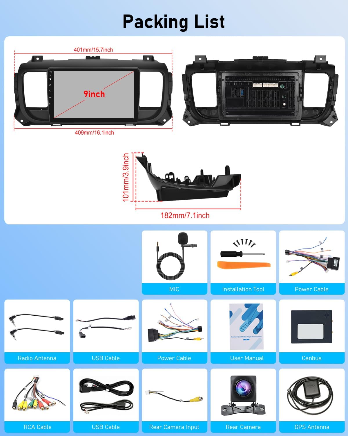 NHOPEEW Android autoradio 2G + 64G voor Citroen Jumpy 3/Peugeot Expert/Toyota Proace 2016-2021 - Draadloze Carplay & Android Auto - Stereo Android 9 inch met WiFi EQ GPS + AHD achteruitrijcamera en