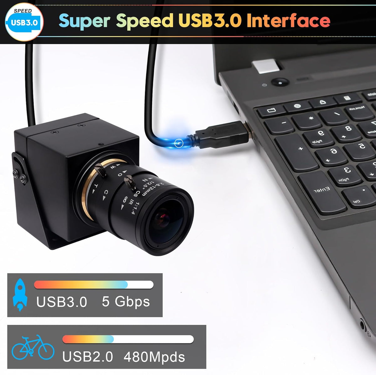 Svpro HDMI USB Zoom Camera 4K 60fps USB 3.0 handmatige focus webcam met 2,8-12 mm optische zoomlens, HD industriële camera 8MP H.264 60fps voor computer, monitor, tv, projector