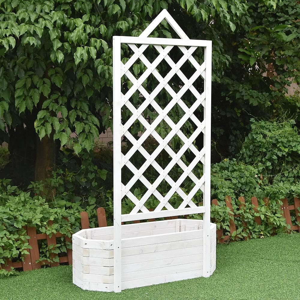 Melko Wamat Flower Box with Privacy Screen 150 cm Wooden Grid Planter with Trellis Climbing Aid for Climbing Plants - QUORE