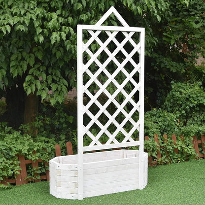 Melko Wamat Flower Box with Privacy Screen 150 cm Wooden Grid Planter with Trellis Climbing Aid for Climbing Plants - QUORE
