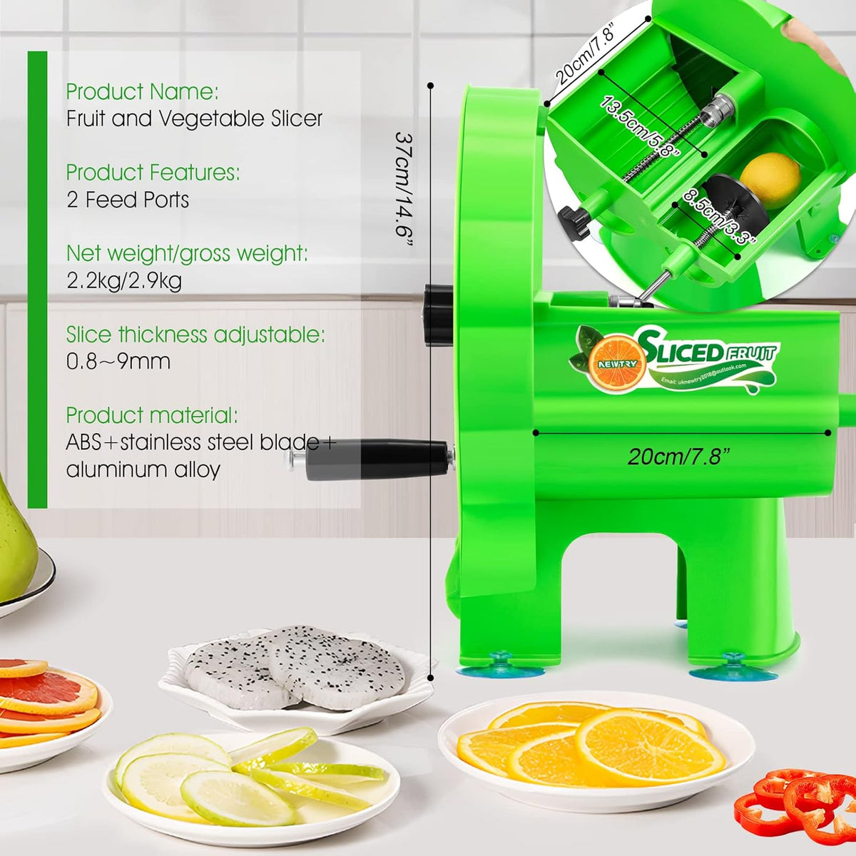 Manual Snijmachine – Groentesnijder – Fruitsnijder – Aardappelsnijder – Onionsnijder – Instelbare Snijdikte 0,8-9mm – Roestvrij Stalen Mes