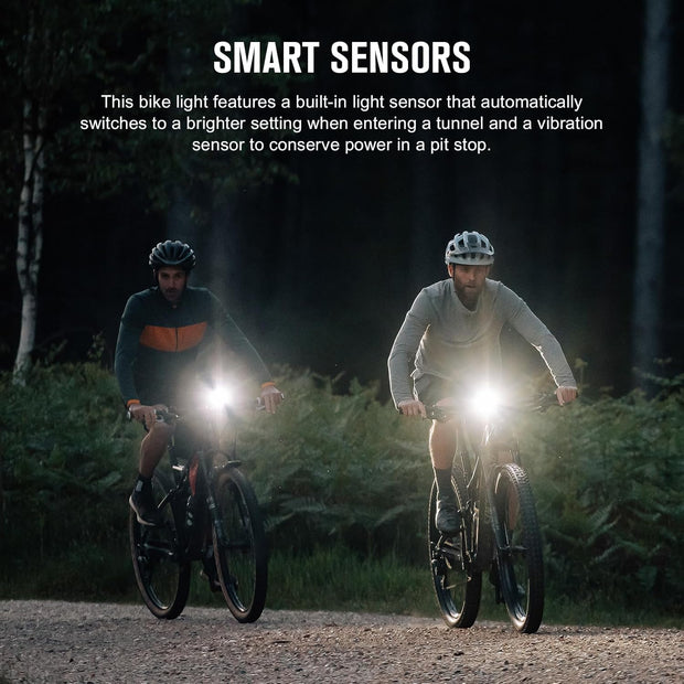 Fietslamp - Fietslicht - Dual Fietsverlichting - Draadloze Fietskoplamp - 2000Lm - 170m Lichtsterkte - LED - IPX6 Waterdichte - met Spotlight Intelligente - Lichtsensor - Schoksensor - Type-C Opladen - 6700 mAh - 4.9 x 3.2 x 9.9 cm - Zwart