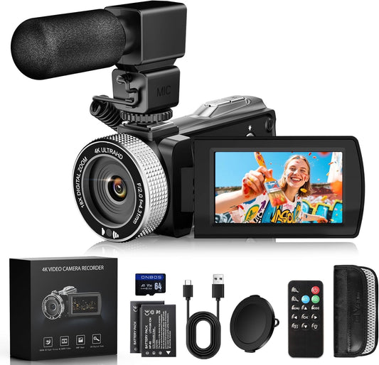 Camcorder 4K – Videocamera – Vlogcamera – Video Camera – Digitale Camera – 48 MP – Infrarood Nachtzicht