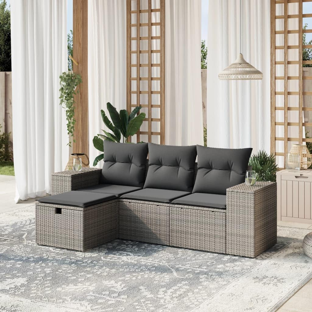 Gecheer 4-Piece Balcony Furniture Poly Rattan Lounge Garden Furniture Set Lounge Furniture Outdoor Patio Furniture Garden Lounge Furniture Sets Balcony Furniture Garden Furniture with Cushion Grey - QUORE