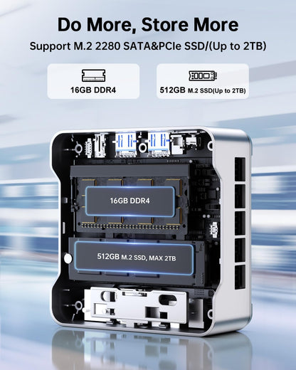 NiPoGi Essenx E2 Mini PC Ιntel Alder Lake-Ν95 (tot 3,40 GHz) 16GB DDR4, 512GB M.2 SSD, Mini Desktop Computer W-11 Pro, HDMI, DP, 4K Dual-Display, Dual WiFi, Micro PC met VESA voor Kantoor/Thuis/HTPC