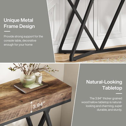Tribesigns Console Table, 140 cm, Farmhouse Coffee Table, Wooden Entrance Table with Unique Metal Base, Small Exhibition Table, Foyer Table, Industrial Hall Table for Hallway, Living Room, Entrance