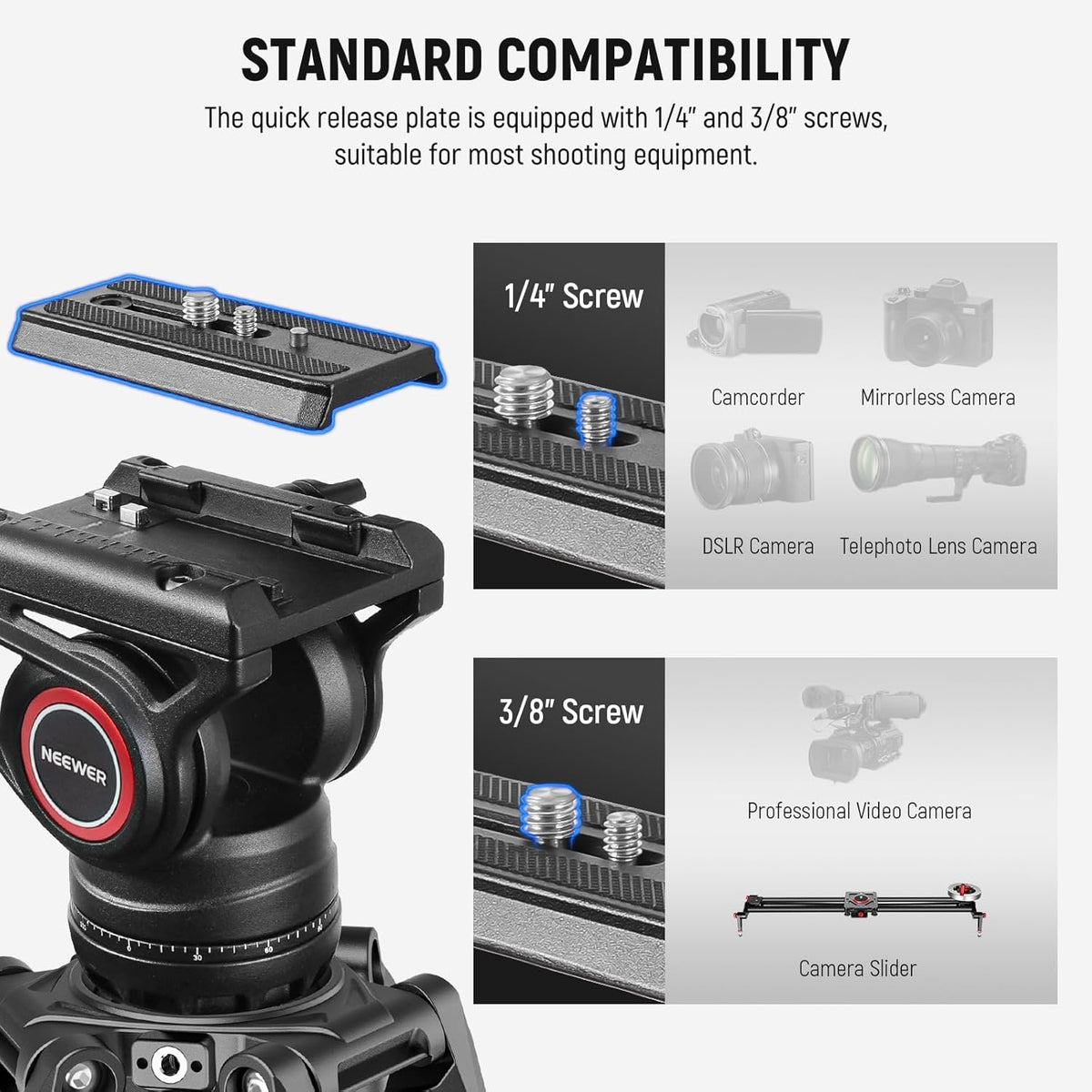 Videostatief – Camerastatief – Fotostatief – Filmstatief – Statief – Verstelbaar Van 89,4 Tot 192 Cm – Vloeistofkop Met 360° Pan En Kantel – Stevige Aluminium Constructie Tot 8 Kg