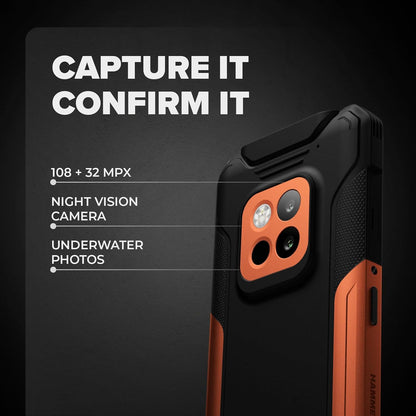 Hammer Construction 2 Thermal Smartphone met thermometer en laserafstandsmeter, 8 + 8 GB RAM, Android 14, krachtige 108 MP camera, 6500 mAh batterij met powerbank-functie, 256 GB/1T