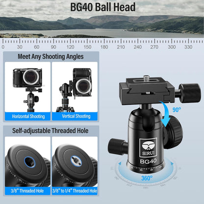 SIRUI Reisstatief van koolstofvezel met 360 ° kogelkop, 151,9 cm compact camerastatief met snelsluiting, omgekeerde inklapbare poten, omkeerbare middenkolom, max. belasting 7,7 kg - Traveler X-III