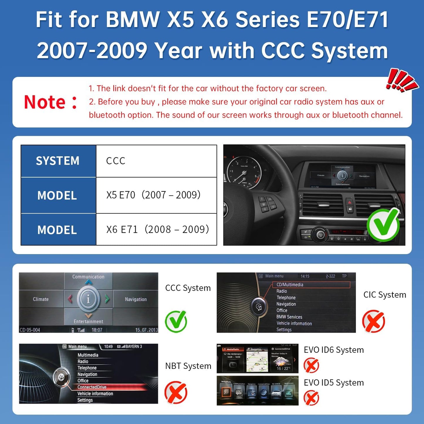 Road Top CarPlay Screen, 12.3 inch Car Radio Touch Screen for BMW X5 X6 Series E70/E71 with CCC System (2007-2009 years), Car Stereo with Narrow Bezel, Compatible with CarPlay/Android Car/MirrorLink - QUORE