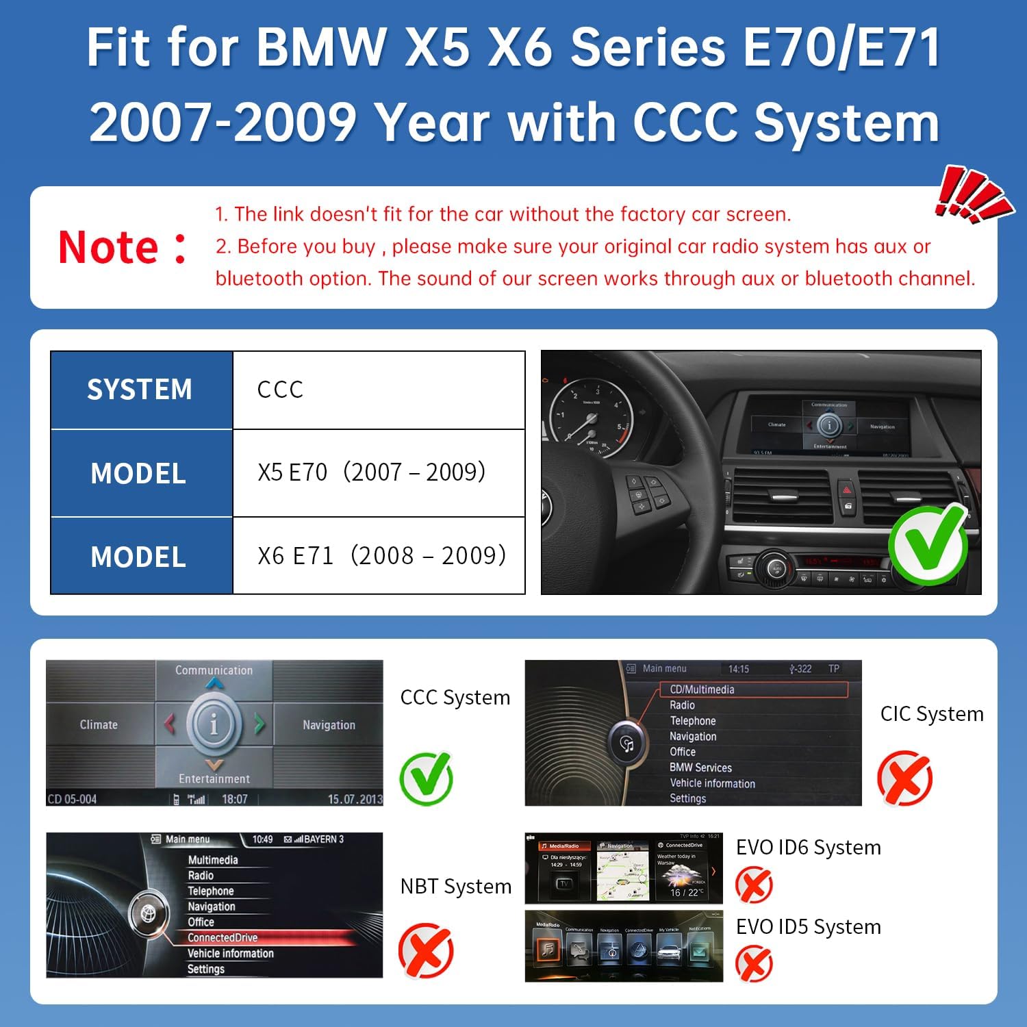 Road Top CarPlay Screen, 12.3 inch Car Radio Touch Screen for BMW X5 X6 Series E70/E71 with CCC System (2007-2009 years), Car Stereo with Narrow Bezel, Compatible with CarPlay/Android Car/MirrorLink - QUORE