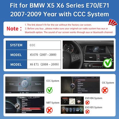 Road Top CarPlay Screen, 12.3 inch Car Radio Touch Screen for BMW X5 X6 Series E70/E71 with CCC System (2007-2009 years), Car Stereo with Narrow Bezel, Compatible with CarPlay/Android Car/MirrorLink - QUORE