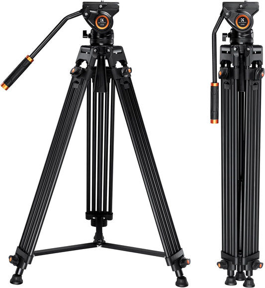 K&F Concept Video Statief Systeem, 184cm Heavy Duty Statief met 360° Fluid Head, Professionele Aluminium Statief met Quick Release Plate voor DSLR, Camcorder, Camera's, Maximale Belasting 8KG.