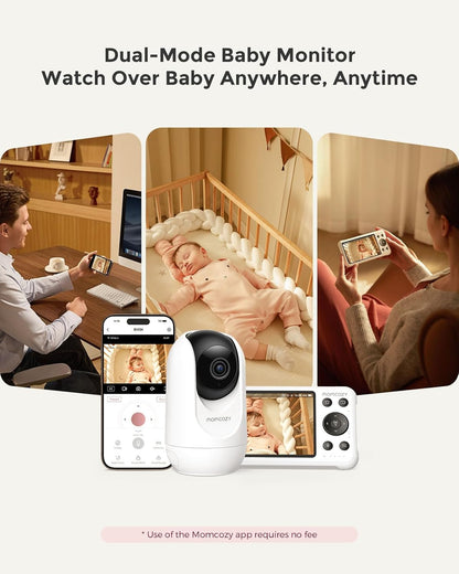 Momcozy BM04 Babyfoon met camera-app, 5 inch wifi-video-babyfoon met camera en audio, 4 x zoom, bewegings- en wijnidentificatie, veilig hek, helder nachtzicht, 2-weg gesprek, foto- en video-opname