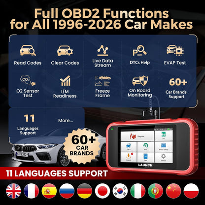Launch CRP123E V2.0 OBD2 diagnostische apparaat auto uitlezing auto Code Reader voor motor, ABS, SRS, automatische transmissie, 7 resets: ABS ontlucht/olie/SAS/gasklep/PF/EPB etc