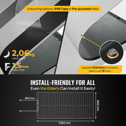 BougeRV CIGS Flexibel zonnepaneel, 100 W, 12 V, 360 graden ETFE IP68, fotovoltaïsch paneel, off-grid voor 12 V batterijen, caravan, camper, auto, boot, jacht, marine, oneffen oppervlakken