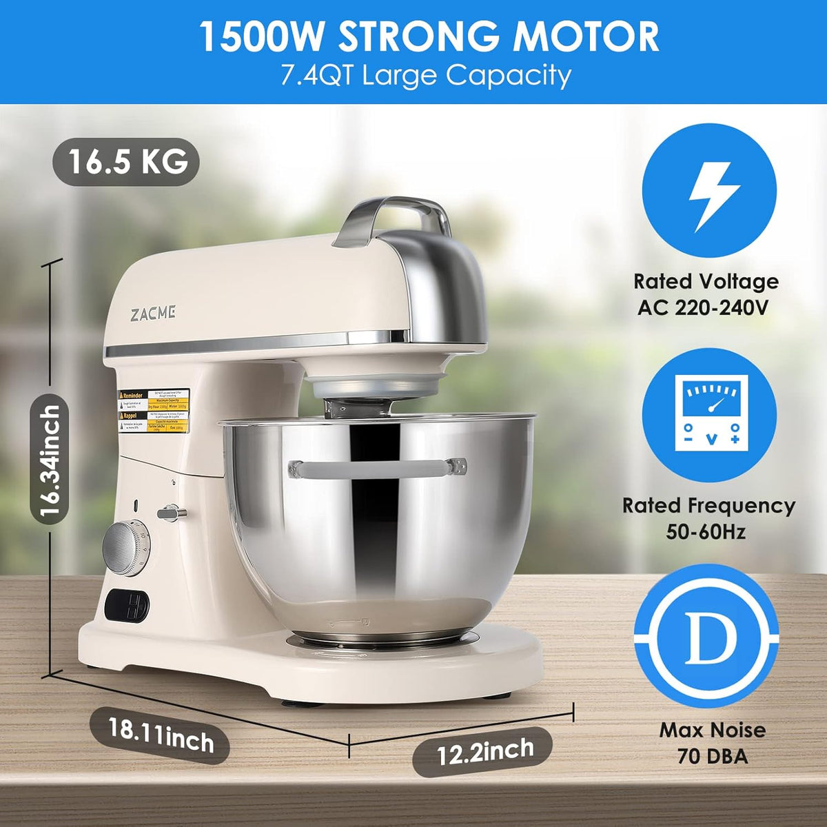 ZACME KMA0270 Keukenmachine, kneedmachine, 8L voedselmixer met display, 1500 W elektrische keukenmixer met tandhaak, draadwiel en beater, 11-speed Staande mixer,Commercieel gebruik