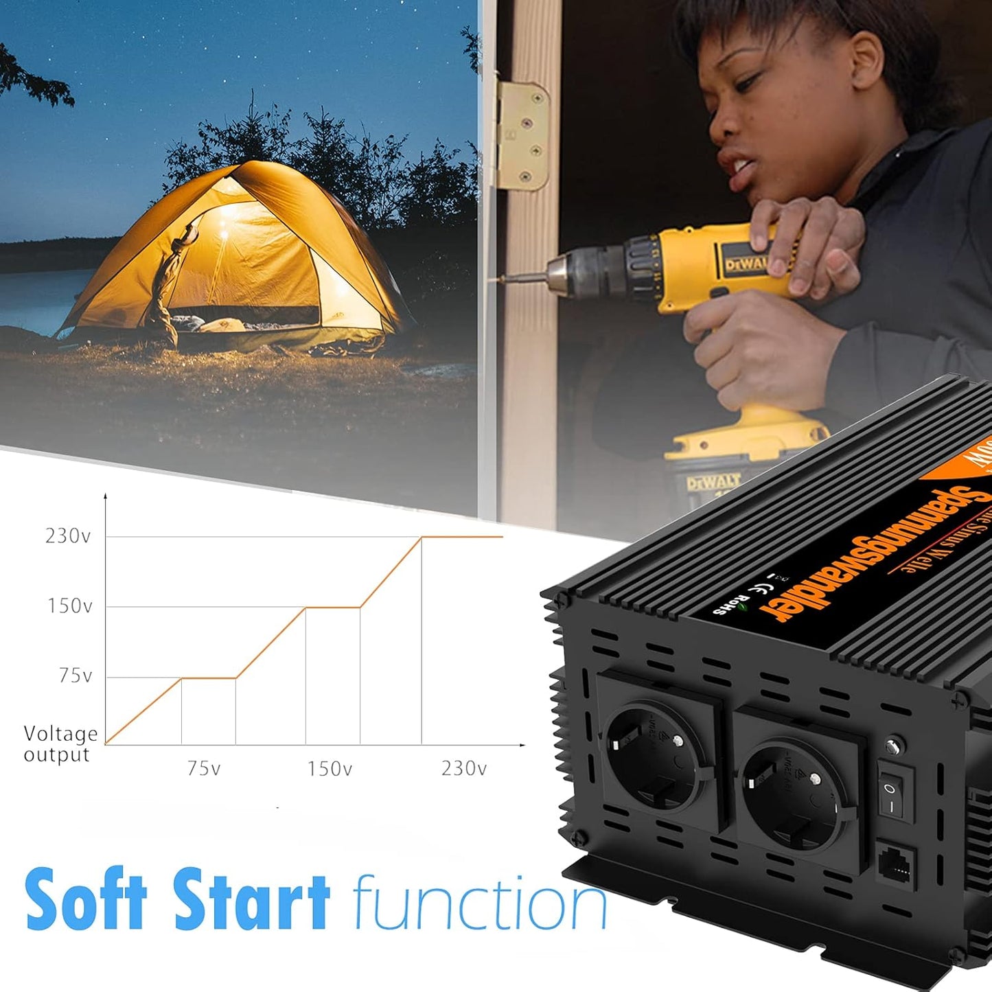 EDECOA Omvormer Zuivere Sinus 2500W Spanningsomvormer 12v 220v 230v met LCD-scherm, EU stopcontacten,USB-poorten en Afstandsbediening Stroomomvormer 5000W Autolader
