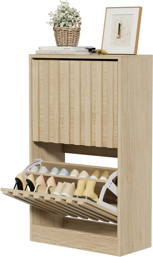 Schoenenkast – Schoenenrek – Opbergkast – Schoenentilt – Halmeubel – Verstelbare Verwijderbare Plank – Natuurlijke Houtlook 50x24x86,5 cm