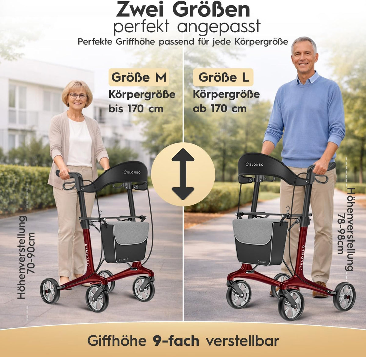 Carbon rollator inklapbaar lichtgewicht met zit, lichtgewicht reisrollator 5,5 kg, loophulp voor senioren 9-voudig in hoogte verstelbaar, inklapbare loopwagen, met tas & parapluhouder