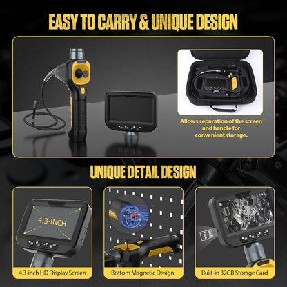 PLAYOCCAR 360° draaibare endoscoop, 4-weg endoscoop, verbeterde versie, waterdicht conform IP67, camera met scharnierende inspectiecamera, 12,7 cm (5 inch), 1080p (met 6 verstelbare ledlampen