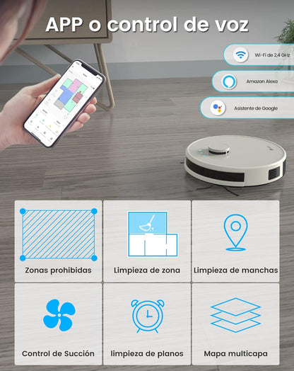 Lefant Robotstofzuiger en Dweil 2-in-1 4000Pa, Lidar Navigatie, Multi-level Cartografie, Virtuele Zones, Alexa/APP/WiFi Connectie, ideaal voor Huisdierenharen, Tapijten en Harde Vloeren, M1 Champagne