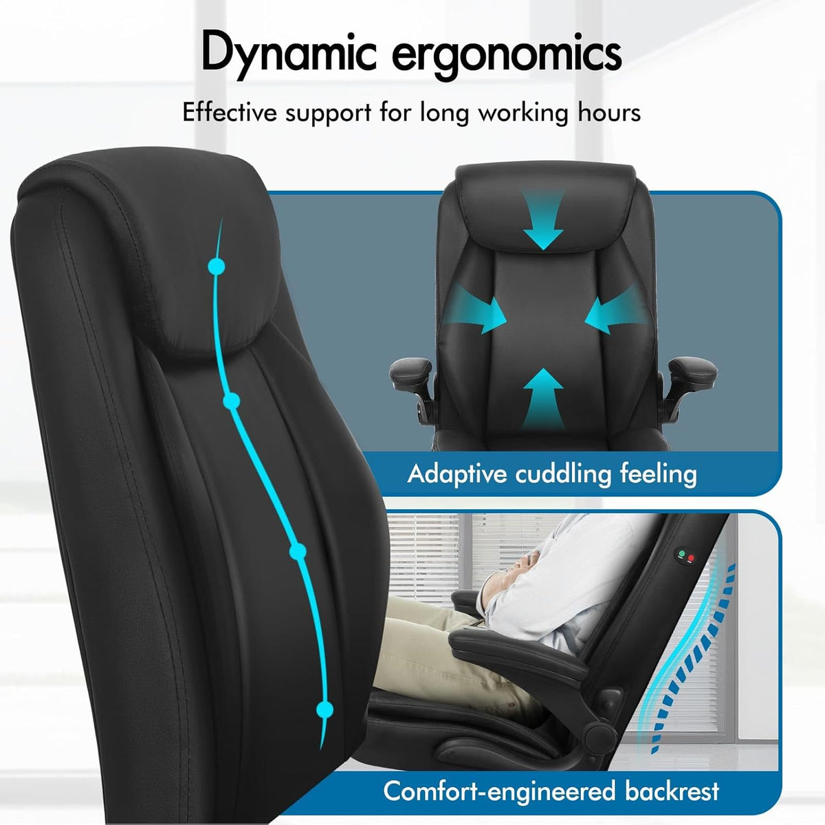 ALFORDSON Massage Bureaustoel, Ergonomische Computerstoel met Armleuning, Kunstleren Bureaustoel, Draagvermogen 150 kg, Rugleuning 90-135°, In Hoogte Verstelbaar, Zwart