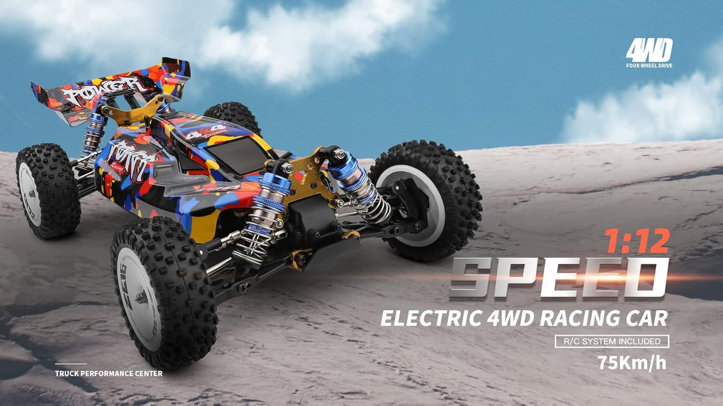 RC Auto – Radiografisch Bestuurbare Auto – RC Racer – Elektrische Raceauto – Offroad Buggy – 1:12 Schaal – 75 km/u Topsnelheid – Vierwielaandrijving met Oliegedempte Schokbrekers