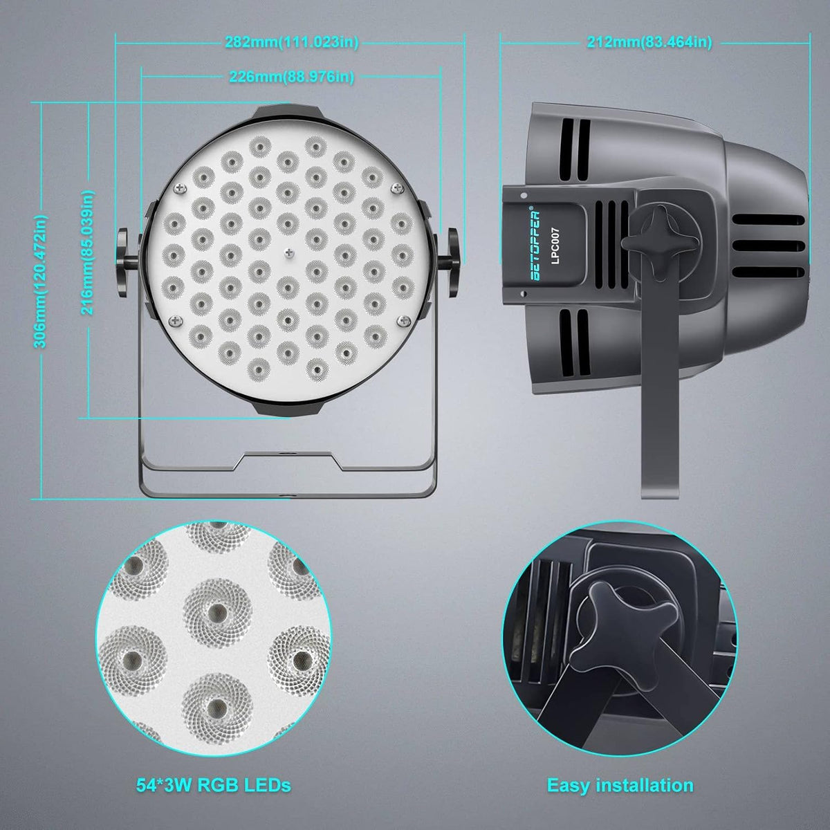 BETOPPER Strobe Podium Light 54x3W RGB LED Par Disco Licht voor Feesten, Geluid Geactiveerd / DMX, DJ Downlight voor Kerk, Feest, Bruiloft, Concert, Club Verlichting