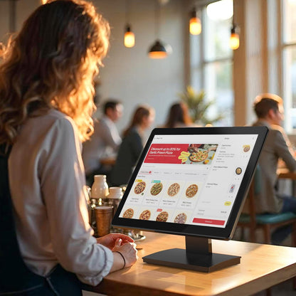 17 inch POS-touchscreen-monitor, Full HD 1280 x 1024 capacitief touchscreen met HDMI/VGA-ingang, zware metalen standaard, voor retail, restaurant, bar, sportschool, magazijn en kassasysteem