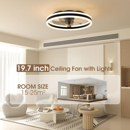 NIORSUN Plafondventilatoren van 50 cm met verlichting en afstandsbediening, 6 snelheden en 3000K-6500K dimbare stille plafondventilatorlamp, slimme moderne led-ventilatorverlichting voor slaapkamer