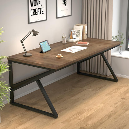 HSH Groot bureau voor thuiskantoor, modern houten metalen computerbureau voor twee personen, extra lang uitvoerend schrijven, studie, gaming dubbel bureau, werkstation, 70 inch rustieke slaapkamer