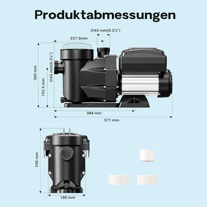 XPOtool zwembadpomp met variabele snelheid 1500W poolpomp 33.600 l/h circulatiepomp opvoerhoogte 18m