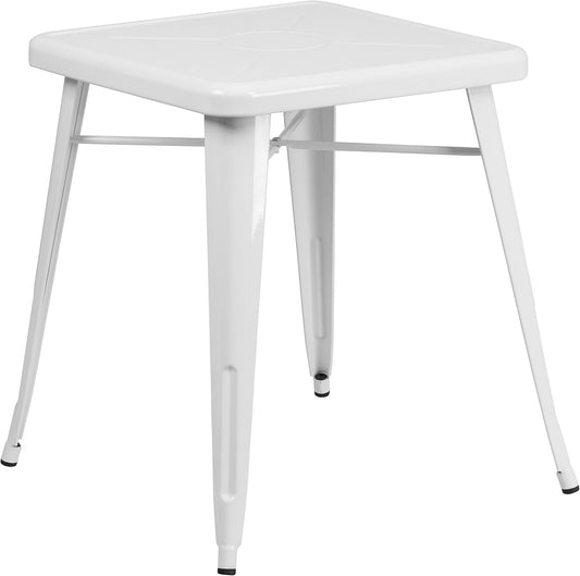 Flash Furniture Vierkante binnen-buitentafel, metaal, wit, 64,77 x 63,5 x 15,24 cm