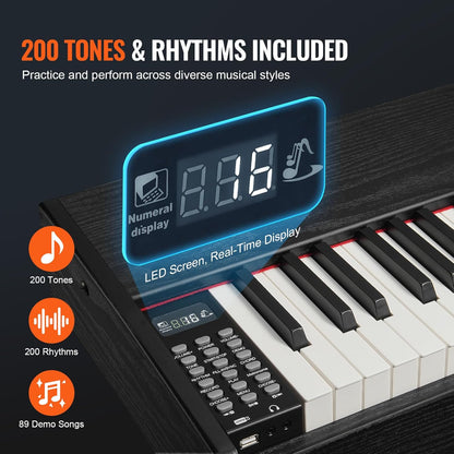 Digitale piano – Elektrische piano – Keyboard – E-piano – Piano toetsenbord – 88 volledig gewogen toetsen – Dubbel toetsenbord met 200 tonen en Bluetooth/MIDI