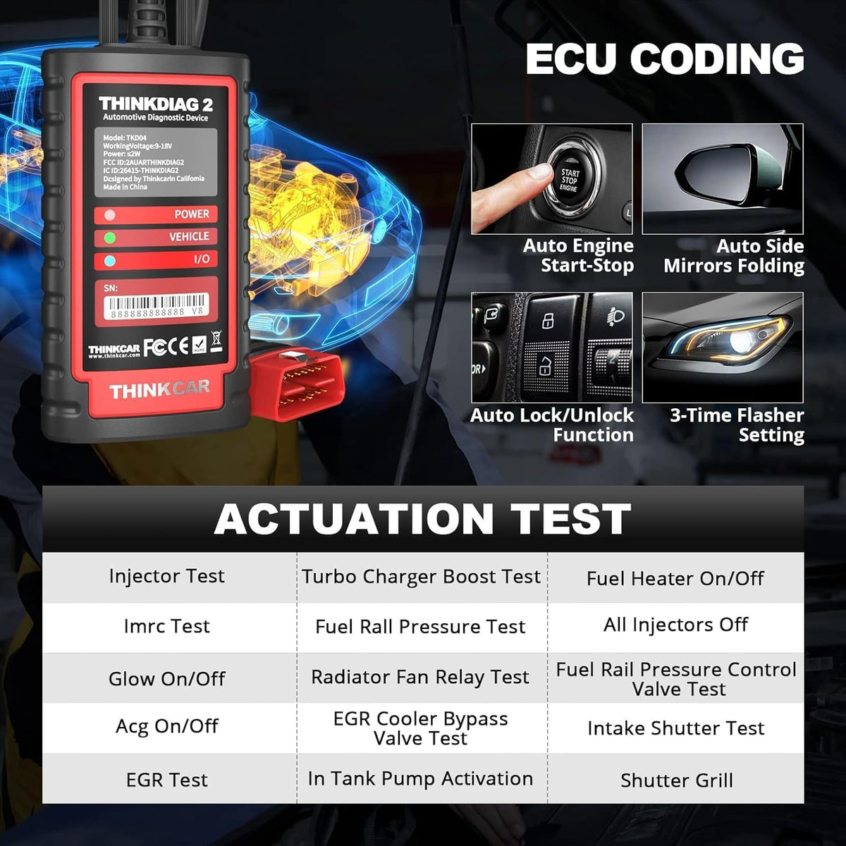 thinkcar ThinkDiag 2 OBD2 diagnosekoffer, Franse diagnosefuncties met 15 resets voor complete systemen, OBD2-autodiagnose, Bluetooth 5.0 ondersteuning CAN-FD-protocol