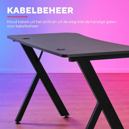 Trust Gaming GXT 712 Dynamus Gaming Bureau 120 x 60 cm, Gaming Desk met Headsethaak en Bekerhouder, Metalen Frame, Gaten voor Kabelbeheer, Office Desk voor Kantoor Studie Streaming Werk, Zwart