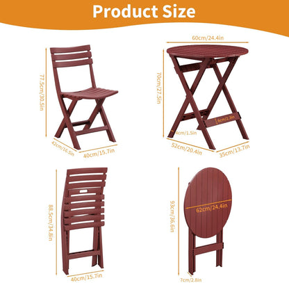 Bistroset 3-delig, rood, balkonset 2 stoelen, 1 tafel, balkonmeubel, inklapbaar, voor binnen en buiten, met rugleuning, inklapbare terrasmeubelset voor balkon, tuin, zwembad