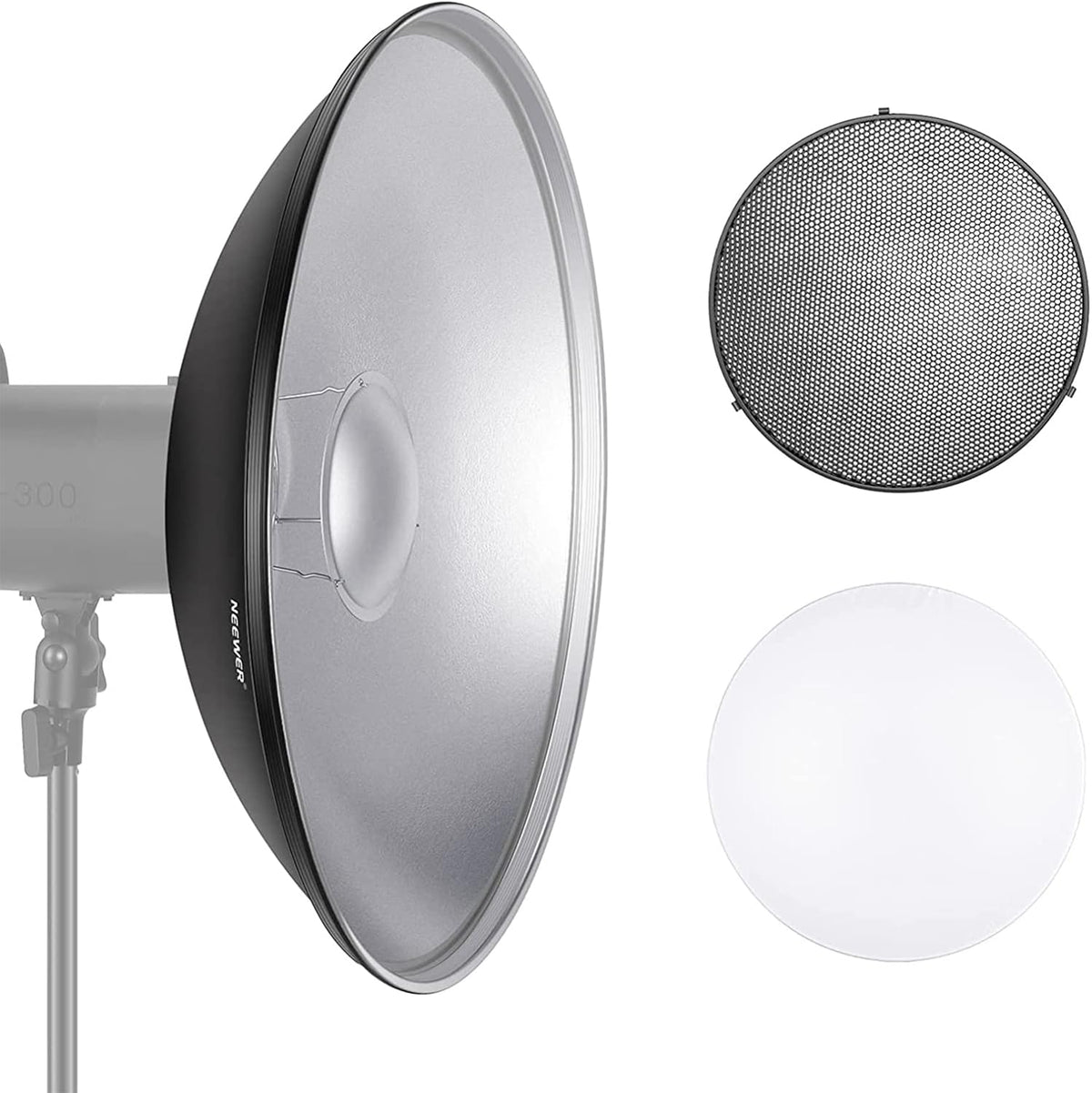 NEEWER 55 cm metalen schoonheidsschotel Bowens Mount Reflector met witte diffuser, honingraatrooster voor stroboscoopflits videolamp, compatibel met Godox AD600 NEEWER CB60 Q4 Vision 4 S101-serie,