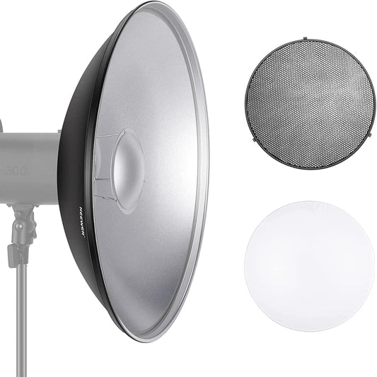 NEEWER 55 cm metalen schoonheidsschotel Bowens Mount Reflector met witte diffuser, honingraatrooster voor stroboscoopflits videolamp, compatibel met Godox AD600 NEEWER CB60 Q4 Vision 4 S101-serie,